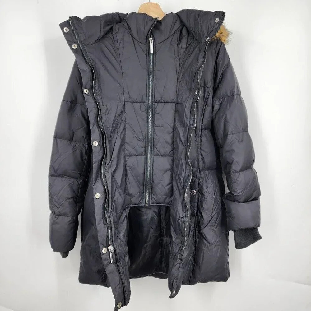 Michael Michael Kors Women's Double‎ Collar Fur Hood Mid Length Puffer Size S - Picture 2 of 15